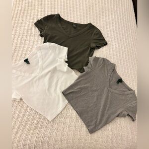 Set of 3 Tees! 🆕 WILD FABLE V-Neck Cropped Tees (XS) *gray, white, olive*
